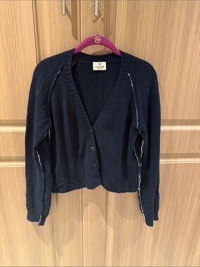 Women's Navy V-Neck Button Cardigan Sweater